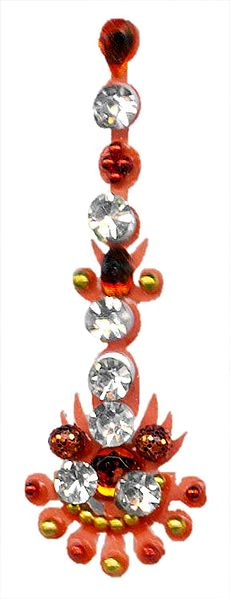 Saffron and White Stone Studded Designer Bindi