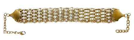 Stone Studded Golden Metal Band Bracelet