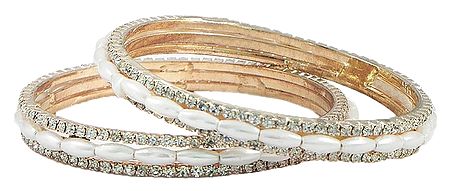 Pair of White Stone and Bead Metal Churi