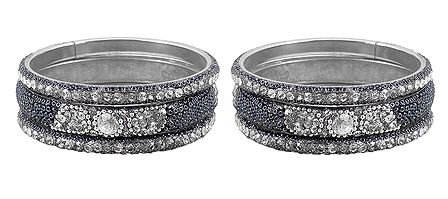Set of 2 White Stone Studded Metal Bangles