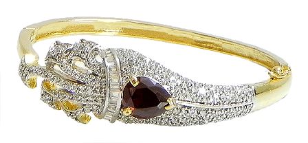 Faux Zirconia Studded and Gold Plated Hinged Bracelet