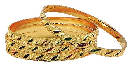 Set of 4 Meenakari Gold Plated Churi