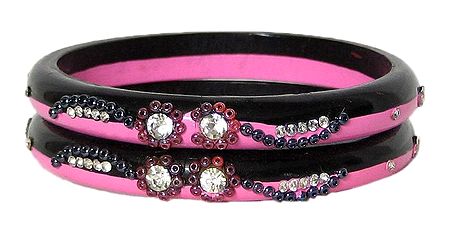 Stone Studded Pink and Maroon Bangles