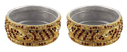 Set of 2 Stone Studded Metal Bangles