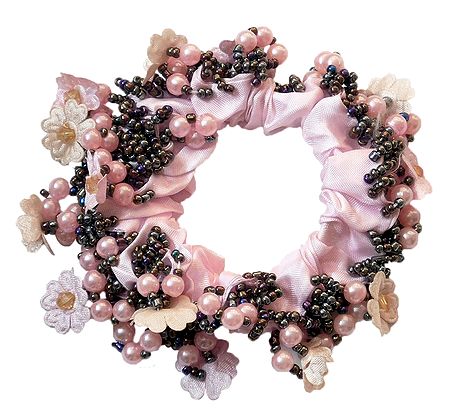 Pink with Black Beaded Stretch Bracelet