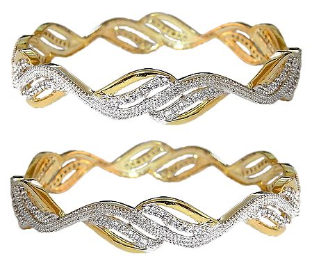 Pair of Stone Studded and Gold Plated Metal Bangles