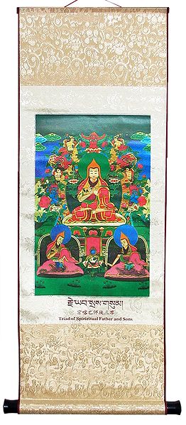 JE Tsongkapa with his Chief Disciples Gyaltsab Je and Khedrup Je - Wall Hanging