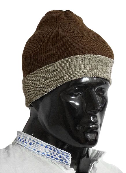 Dark Brown with Light Brown Gents Woolen Beanie Cap