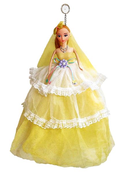 Light Yellow Net Dressed Acrylic Hanging Wedding Doll