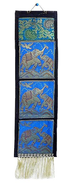 Elephant Design on Brocade Silk Letter Holder with 3 Pockets