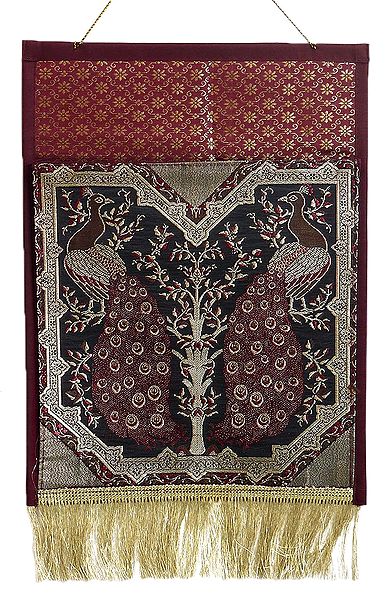 Peacock Design Brocade Silk Magazine Holder with One Pocket