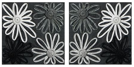 Set of 2 Satin Cushion Covers with Ribbon Flowers