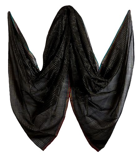 Black with Golden Check Bengal Handloom Cotton Chunni
