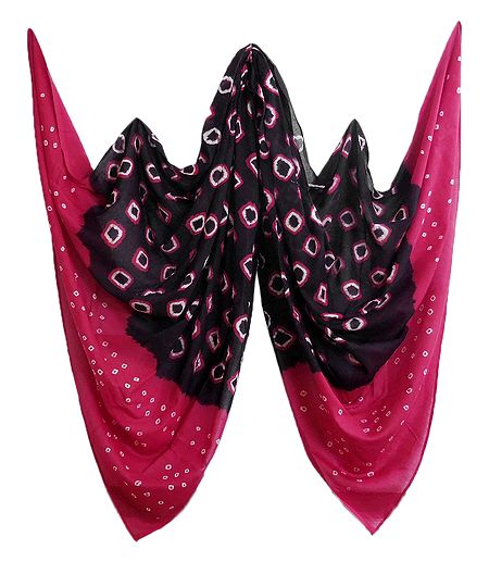 Dark Brown with Pink and White Bandhni Cotton Dupatta