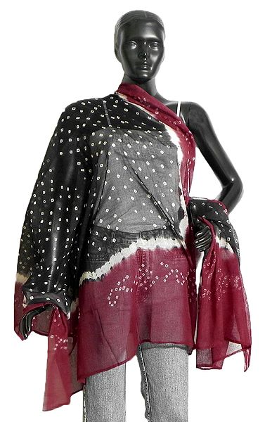 Black and Maroon Bandhani Dupatta