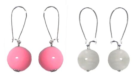 Set of 2 Pairs Ivory and Pink Ball Earrings
