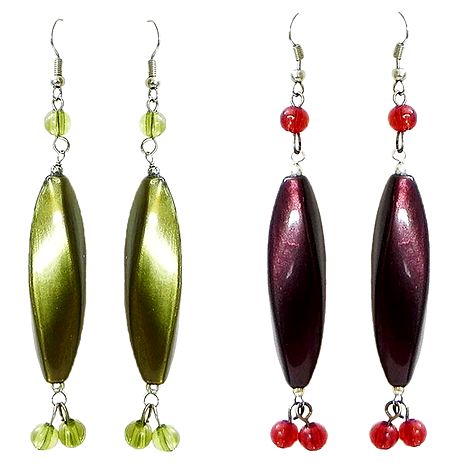 Set of 2 Pairs Green and Purple Acrylic Dangle Earrings