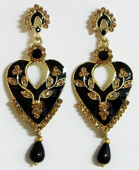 Stone Studded Black Earrings