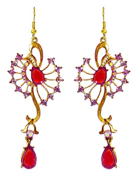 Magenta andd Red Stone Studded Designer Metal Earrings