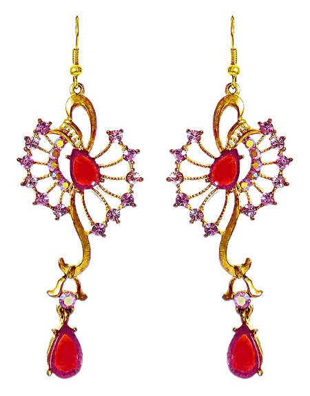 Magenta andd Red Stone Studded Designer Metal Earrings