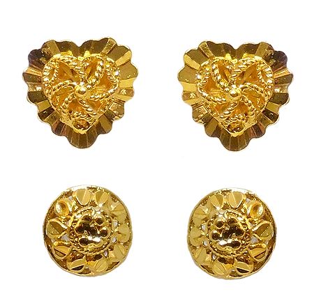 Set of 2 Pair Gold Plated Stud Earrings