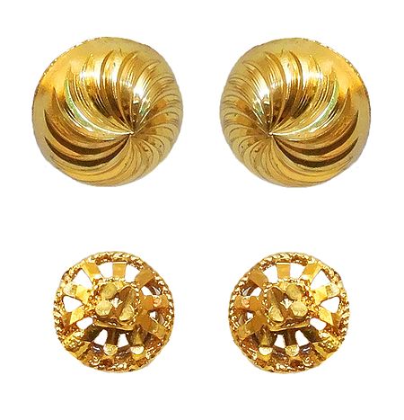 Set of 2 Gold Plated Metal Stud Earrings