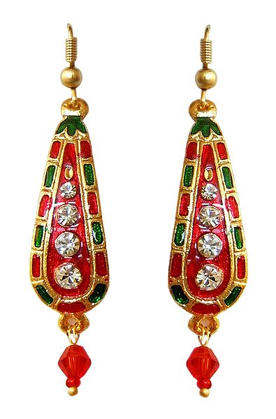 Red Wiith Green Meenakari Dangle Metal Earrings