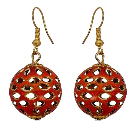 Metal Red Ball Dangle Earrings