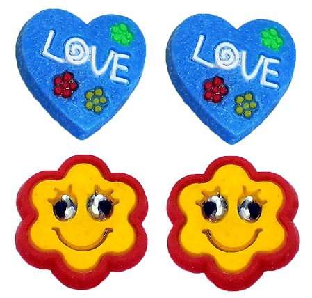 2 Pairs of Rubber Flower Stud Earrings