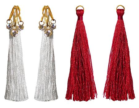 Detachable Red and White Silk Thread Earrings