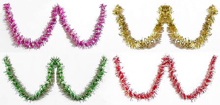 Set of Four Decorative Red, Magenta, Golden and Green Foil Paper Streamer