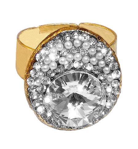 White Stone Studded Adjustable Ring