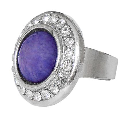White and Dark Purple Stone Setting Metal Ring