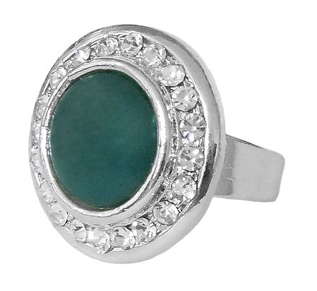 White and Dark Green Stone Setting Metal Ring