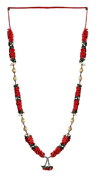 Dark Red Satin Ribbon with Golden Thread Bead Garland