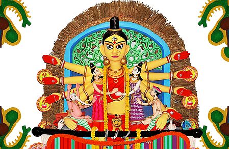 Durga in Kalighat Pata Style - Photo Print