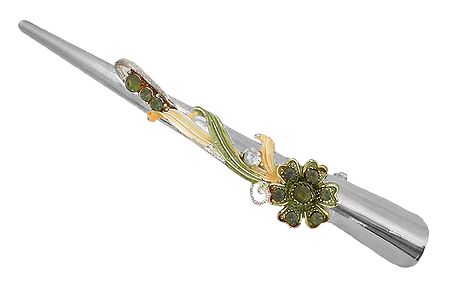 Stone Studded Light Green and Light Yellow Designer Press Hair Clip