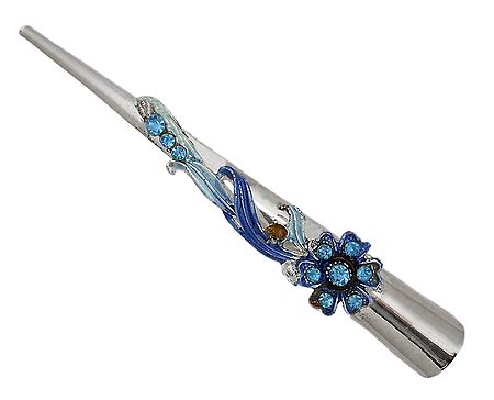 Stone Studded Light Blue and Dark Blue Designer Press Hair Clip