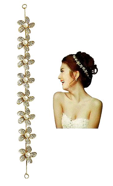 White Stone Studded Metal Flower Head Piece