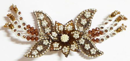 White Stone Studded Brown Acrylic Flower Head Piece with Beads 