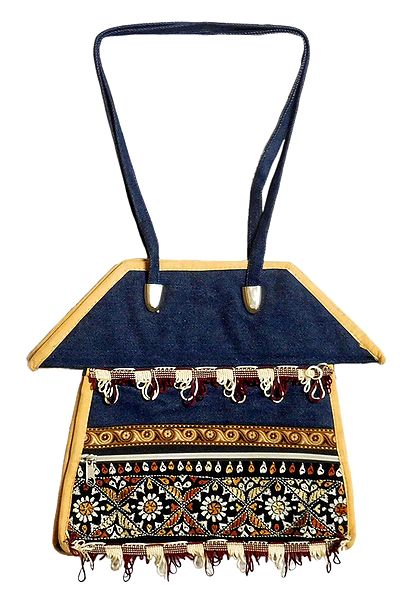 Kantha Stitch Bag with Three Zipped Pockets