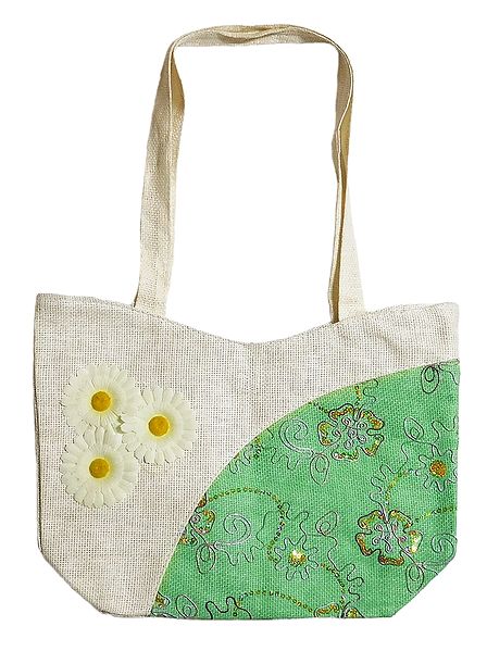 Decorative Jute Bag with One Zipped Pocket and One Small Open Pocket