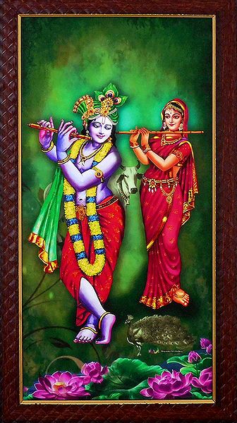 Radha Krishna Playing Flute - Wall Hanging