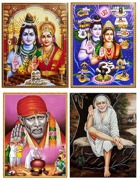Shiva Parvati and Shirdi Saibaba - Set of 4 Posters