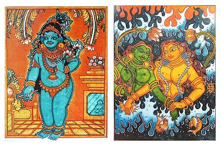 Bal Gopal and Mermaids - Set of 2 Mural Posters - Unframed