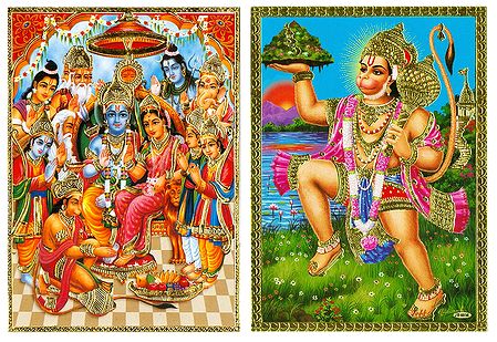 Ram Darbar and Hanuman - Set of 2 Posters