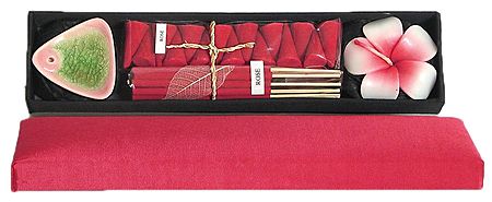 Flower Fragrance Incense Sticks and Incense Cones with Ceramic Holder and a Flower Candle
