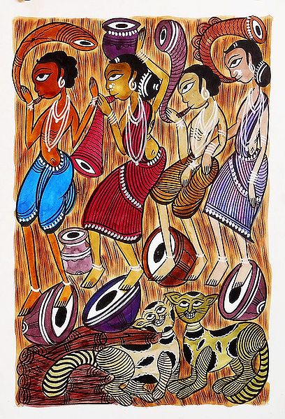 Tribal Festivities - Kalighat Painting