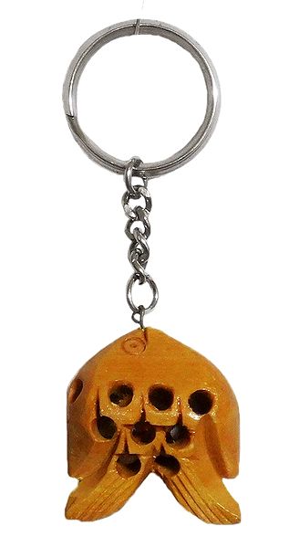 Metal Key Chain with Wooden Fish