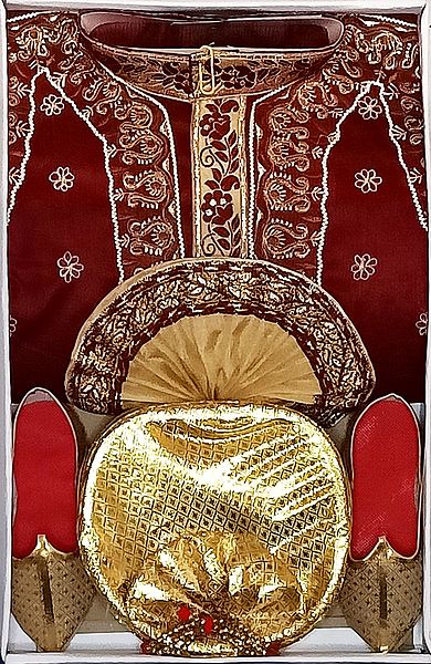 Bengal Ethnic Dress - Embroidered Tussar Maroon Kurta, Beige Art Silk Dhoti with Pagri and Shoes